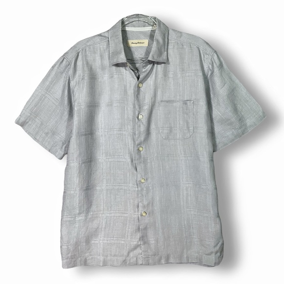 Tommy Bahama Other - Tommy Bahama Mens 100% Linen Shirt Sz L Short Sleeve Gray Neutral Coastal Resort